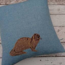 Hand Crafted Harris Tweed Otter Embroidered Cushion Cover - thumbnail 2