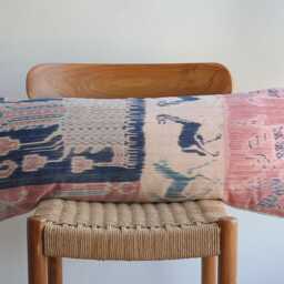 Antique Indonesian Sarong Textile Pillow 14x36 - One Of A Kind Museum Quality Fabric Art - thumbnail 2