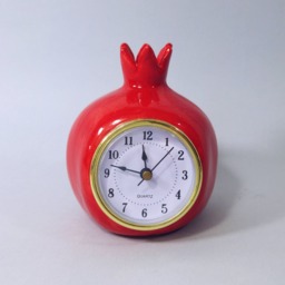 Red Pomegranate Clock, Table Desk Ceramic Retro Vintage Style, Shelf Handmade, Gift For Her