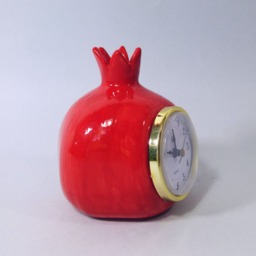 Red Pomegranate Clock, Table Desk Ceramic Retro Vintage Style, Shelf Handmade, Gift For Her - thumbnail 4