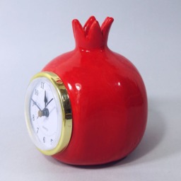 Red Pomegranate Clock, Table Desk Ceramic Retro Vintage Style, Shelf Handmade, Gift For Her - thumbnail 2