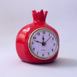 Red Pomegranate Clock, Table Desk Ceramic Retro Vintage Style, Shelf Handmade, Gift For Her - thumbnail 3