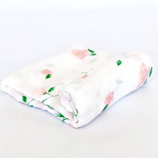 Organic Bamboo Pink Floral Muslin Baby Swaddle Blanket - image 1
