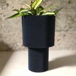Tall Black Wood Finish Planter Mid Century Modern Pedestal - thumbnail 3