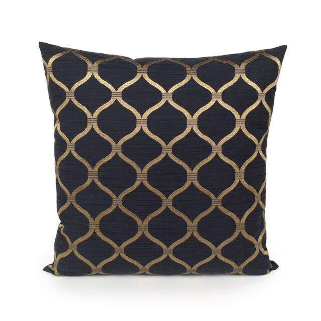 Black Cotton Blend Decorative Throw Pillow Cover With Gold Silk Embroidery, Cushion Cover, Accent Pillow, Toss Pillow, Home Decor, 16x16 - image 1