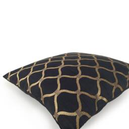 Black Cotton Blend Decorative Throw Pillow Cover With Gold Silk Embroidery, Cushion Cover, Accent Pillow, Toss Pillow, Home Decor, 16x16 - thumbnail 4
