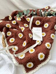 Handmade Crochet Daisy Baby Blanket, Cotton Knit, New Gift