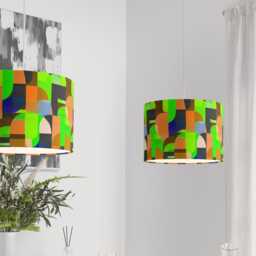 Lampshade Green Abstract Bright Colourful Mid Century Print Velvet - Drum Lamp Shade 25cm 30cm 35cm 40cm 45cm Table Lamp Ceiling Pendant - thumbnail 3