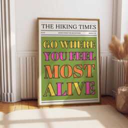 Hiking Times News Print Minimalist Mountain Typography Poster - thumbnail 1