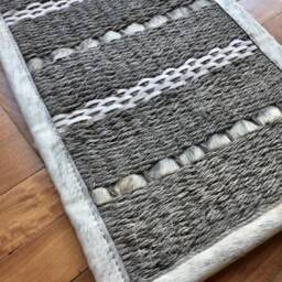 Woven Sisal Rug With Cowhide & Leather - Grey White, Handmade - thumbnail 3