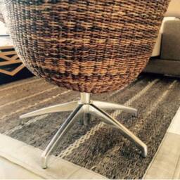 Woven Sisal Rug With Cowhide & Leather - Grey White, Handmade - thumbnail 2
