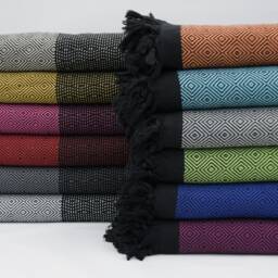 "Orange & Black Blanket, Peshtemal Cover, Bed Rug, 79""x95" - thumbnail 4