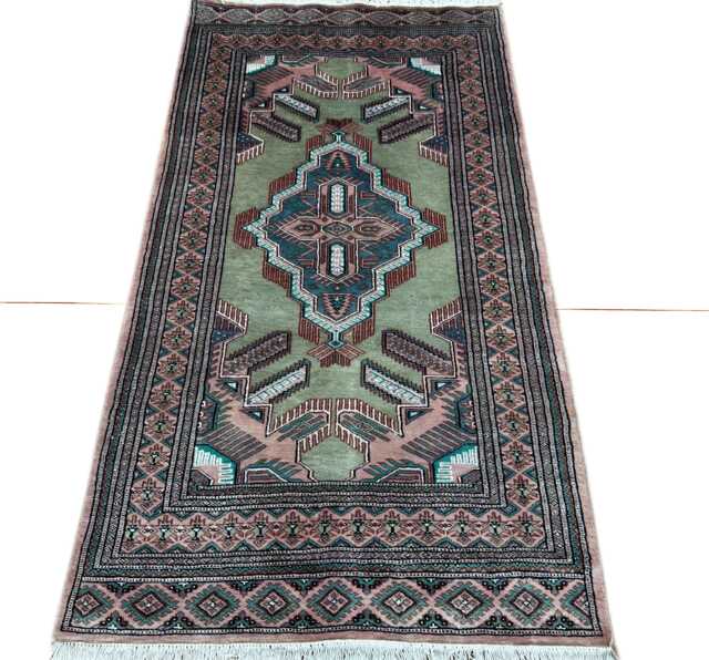 3x6 Pistachio Green Bokhara Rug - 0.90x1.85 Bedroom Luxury Area Turkish Fine Quality Afghan - image 1