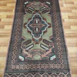 3x6 Pistachio Green Bokhara Rug - 0.90x1.85 Bedroom Luxury Area Turkish Fine Quality Afghan - thumbnail 2