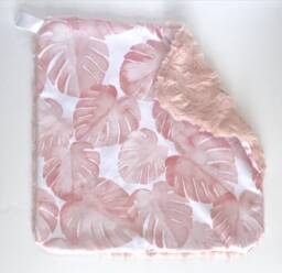 Pink Lovey, Security Blanket, Blankie, Minky Pink & White New Baby Gift, Modern Monestra Leaft Lovey - thumbnail 1