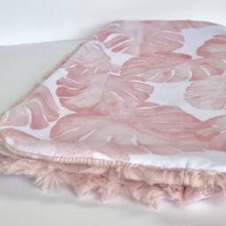 Pink Lovey, Security Blanket, Blankie, Minky Pink & White New Baby Gift, Modern Monestra Leaft Lovey - thumbnail 3