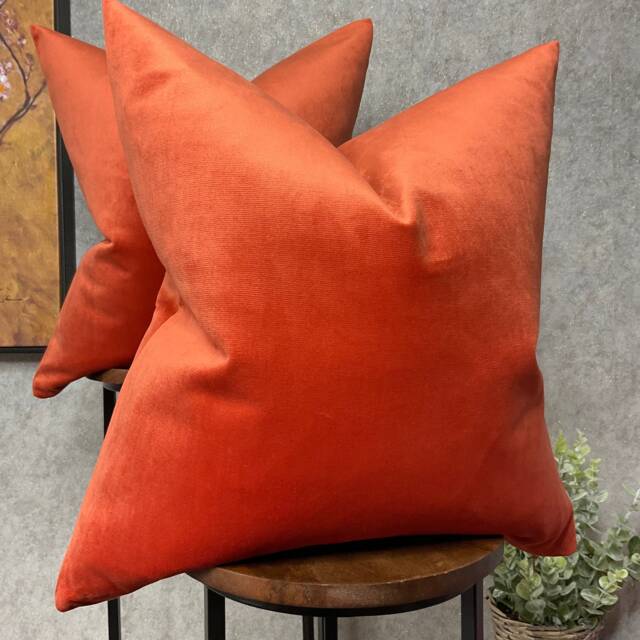 Velvet Orange Cushion Cover, Luxury Velvet Pillow Cover, Reach Orange Colour Scatter Cover - Double Sided , John Lewis Fabric - image 1