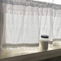 Cafe Curtains, Ticking Striped, With White Boho Trimming, Kitchen Window Treatments, Decor - thumbnail 2