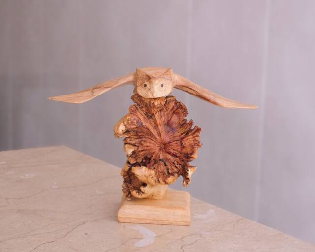 Flying Owl Sculpture, Natural Piece, Miniature, Artwork, Wisdom, Handmade Statue, Bird Figure, Room Decoration, Gift For Boyfriend, Birthday - image 1