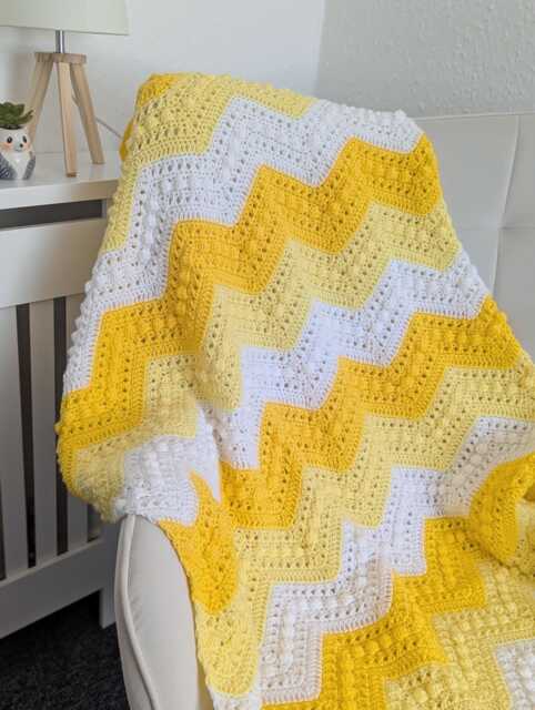 Handmade Crochet Baby Blanket Yellow Chevron, Soft Acrylic - 32x40 Inches - image 1