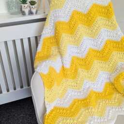 Handmade Crochet Baby Blanket Yellow Chevron, Soft Acrylic - 32x40 Inches - thumbnail 4