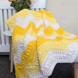 Handmade Crochet Baby Blanket Yellow Chevron, Soft Acrylic - 32x40 Inches - thumbnail 2