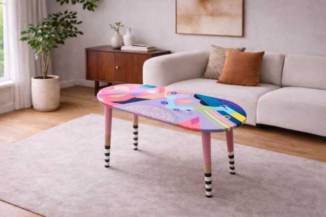 Abstract Resin Side Table, Colorful Funky Art, Modern Eclectic Decor - image 1