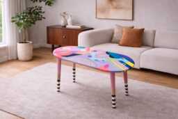 Abstract Resin Side Table, Colorful Funky Art, Modern Eclectic Decor - thumbnail 1