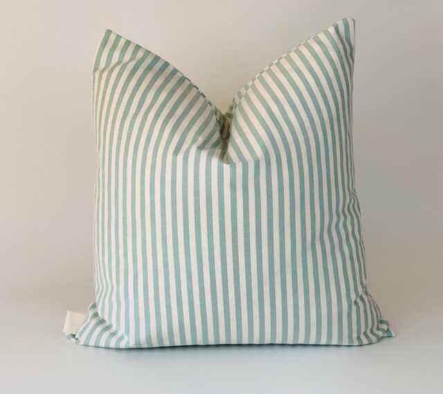 Handmade Green White Stripe Cushion Cover, Reclaimed Fabric, 16x16 - image 1