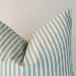 Handmade Green White Stripe Cushion Cover, Reclaimed Fabric, 16x16 - thumbnail 2