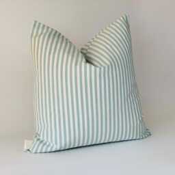 Handmade Green White Stripe Cushion Cover, Reclaimed Fabric, 16x16 - thumbnail 4