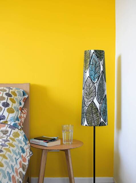 Tall Leaf Lampshade Conical Or Cylindrical Shape, Genuine Scandinvian Fabric Green & Blue Leaves, Handmade By Vivid Shades - image 1
