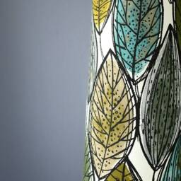 Tall Leaf Lampshade Conical Or Cylindrical Shape, Genuine Scandinvian Fabric Green & Blue Leaves, Handmade By Vivid Shades - thumbnail 3