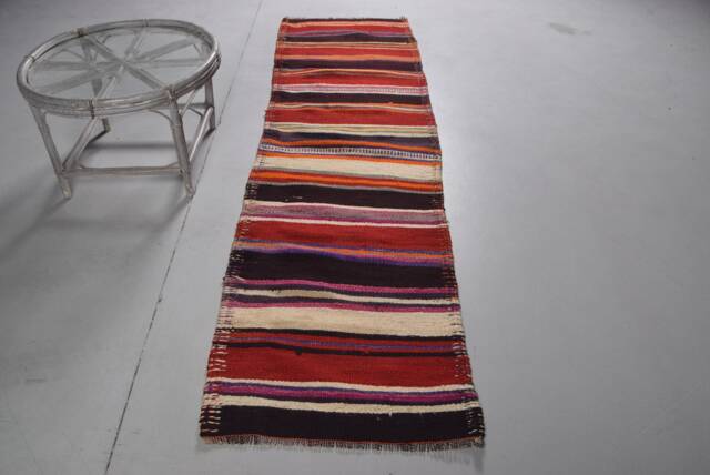 Turkish Rug, Oushak 2.4x9 Ft Accent Rugs, Rugs For Kitchen, , Vintage Red Herki Bohemian Entry Rug - image 1