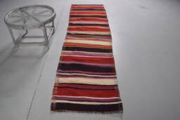 Turkish Rug, Oushak 2.4x9 Ft Accent Rugs, Rugs For Kitchen, , Vintage Red Herki Bohemian Entry Rug - thumbnail 1