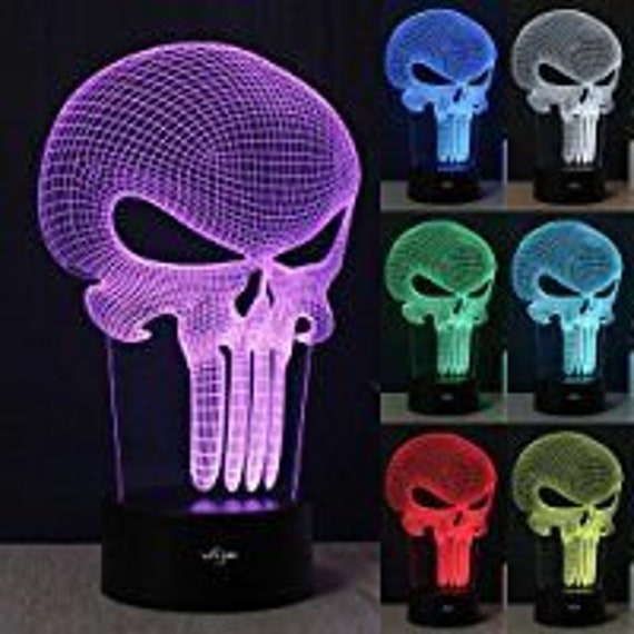 Punisher Skull Led Lamp, 3D Illusion Night Light, Color Changing - image 1