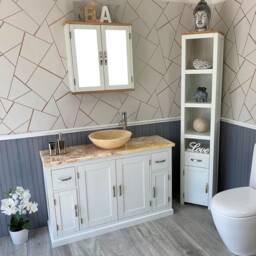 White Painted Bathroom Single Vanity Unit 123cm Wide With Golden Onyx Top & Basin Set 402Pgo25Gox1 - thumbnail 2