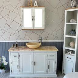 White Painted Bathroom Single Vanity Unit 123cm Wide With Golden Onyx Top & Basin Set 402Pgo25Gox1
