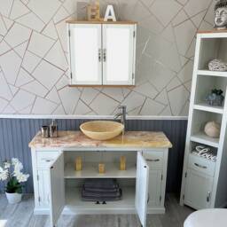 White Painted Bathroom Single Vanity Unit 123cm Wide With Golden Onyx Top & Basin Set 402Pgo25Gox1 - thumbnail 3