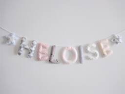 Fabric Name Garland/Letters Banner/Baby Room Decoration/Wall Art Nursery/ Pink Grey Stars Vintage - thumbnail 1