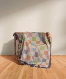 Cotton Woven Blanket, Rainbow Checkered, Modern Bed Throw, Retro Cozy Sofa Boho Nursery Decor, Baby Shower Gift - thumbnail 1