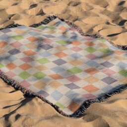 Cotton Woven Blanket, Rainbow Checkered, Modern Bed Throw, Retro Cozy Sofa Boho Nursery Decor, Baby Shower Gift - thumbnail 3