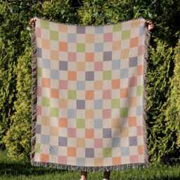 Cotton Woven Blanket, Rainbow Checkered, Modern Bed Throw, Retro Cozy Sofa Boho Nursery Decor, Baby Shower Gift - thumbnail 2
