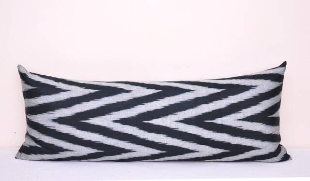 Black Chevron Ikat Long Body Pillow Cover - image 1