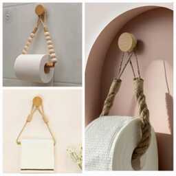 No Drill Wooden Toilet Roll Holder Bathroom Accessory Tissue Holder Kitchen Towel Wall Hanging Self Adhesive Toilet Paper Stand - thumbnail 1