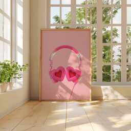 Heart Headphones Poster, Cute Pink Music Wall Art, Fun Girl Room Decor, Y2K Aesthetic Print, Playful Audio Illustration - thumbnail 3