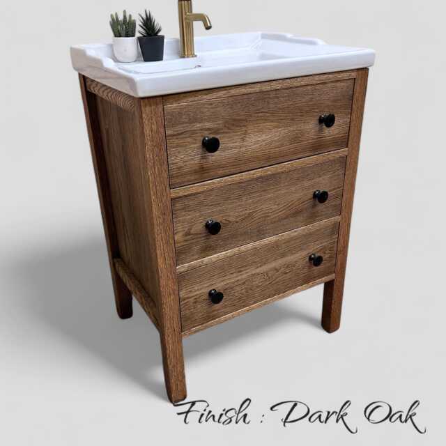 Tewkesbury - Solid Oak Bathroom Vanity Unit With Ceramic Traditional Basin Classic 3 Drawer Chest - image 1