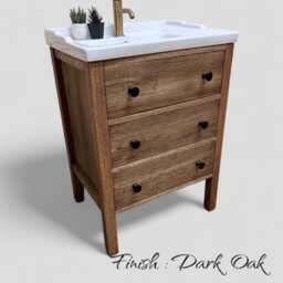 Tewkesbury - Solid Oak Bathroom Vanity Unit With Ceramic Traditional Basin Classic 3 Drawer Chest