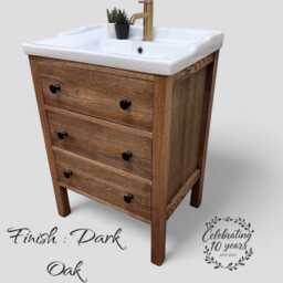 Tewkesbury - Solid Oak Bathroom Vanity Unit With Ceramic Traditional Basin Classic 3 Drawer Chest - thumbnail 2