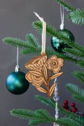 Poppy Flowers Wood Ornament [Folk Art Decor, Scandinavian Christmas, Personalized Gifts, Holiday Stocking Stuffers, Nordic Christmas]